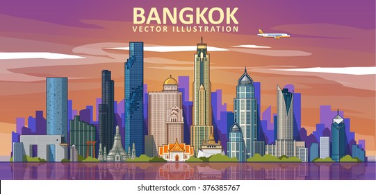 Bangkok city at sunset. Vector illustration
