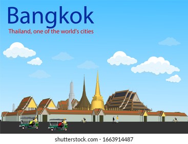 Bangkok city with tall buildings and beautiful temples	