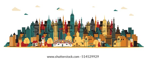 Bangkok City Vector Illustration Stock Vector Royalty Free