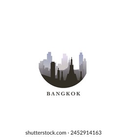 Bangkok cityscape, gradient vector badge, flat skyline logo, icon. Thailand capital city round emblem idea with landmarks and building silhouettes. Isolated graphic