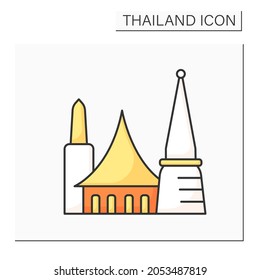 Bangkok color icon. Capital of Thailand. Economy, financial and cultural center. Traditional city building.Thailand concept. Isolated vector illustration