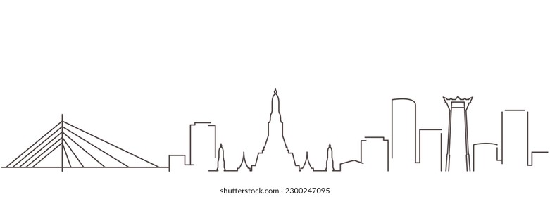 Dunkle Linie von Bangkok, einfache, minimalistische Skyline mit weißem Hintergrund