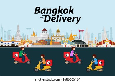 Bangkok delivery ride scooter. Vector illustration