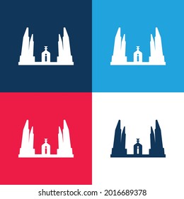 Bangkok Democracy Monument Of Thailand blue and red four color minimal icon set