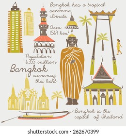 Bangkok, landmarks and symbols set