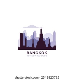 Logotipo de Bangkok con el horizonte, icono de Vector retro del paisaje urbano. Horizonte de la ciudad de Tailandia, fachada, logotipo del viaje