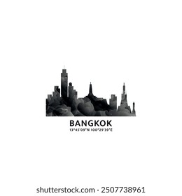 Bangkok Panorama, Vektorabzeichen, Skyline Logo und Symbol. Thailand Hauptstadt Stadt Horizont Logotype mit Wahrzeichen und Gebäude Silhouetten. Isolierte, nebelige, abstrakte Farbverlaufsgrafik