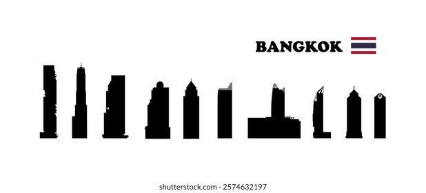 Bangkok. Set of skyscraper silhouettes on white background. Vector illustration
