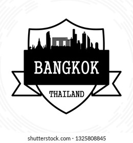 Bangkok skyline - black and white vector illustration
