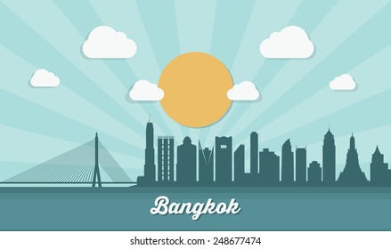 Bangkok skyline - flat design - vector illustration