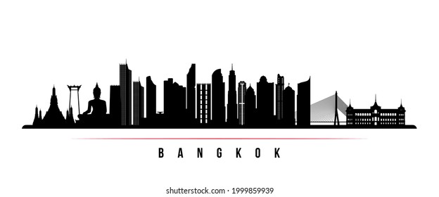 Skyline-Banner von Bangkok. Schwarz-Weiß-Silhouette aus Bangkok, Thailand. Vektorvorlage für Ihr Design. 