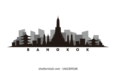 Bangkok skyline and landmarks silhouette vector
