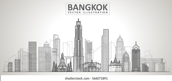 Bangkok skyline. Vector illustration. line City landscape on a background 