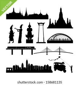 Bangkok symbol and landmark silhouettes vector set 1