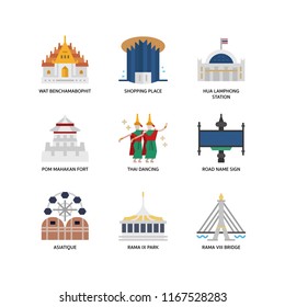 Bangkok symbols and landmarks icons