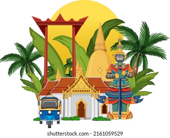 Bangkok Thailand attraction landmarks illustration