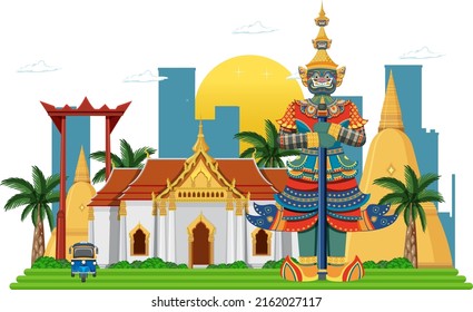 Bangkok Thailand attraction landmarks illustration