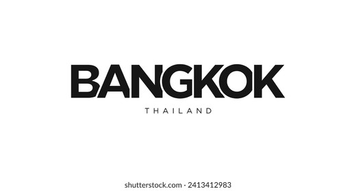 Bangkok in the Thailand emblem for print and web. Design features geometric style, vector illustration with bold typography in modern font. Graphic slogan lettering isolated on white background.