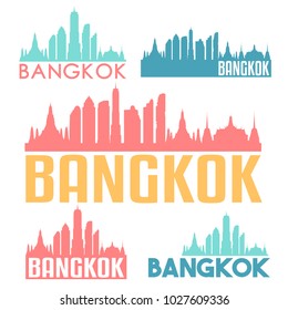 Bangkok Thailand Flat Icon Skyline Vector Silhouette Design Set.