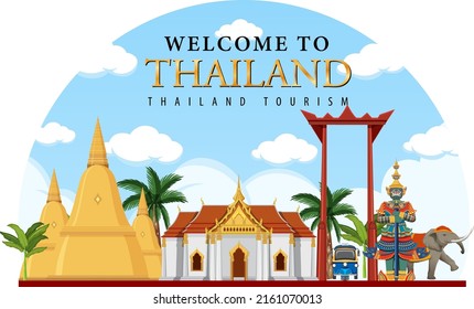 Bangkok Thailand Landmark Logo Banner illustration