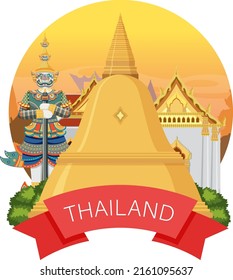 Bangkok Thailand Landmark Logo Banner Illustration