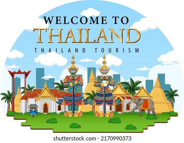 Bangkok Thailand Landmark Logo Banner illustration