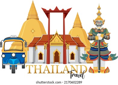 Bangkok Thailand Landmarks Logo Banner illustration