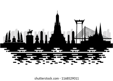 Bangkok in Thailand and Landmarks and travel place. vector illustration