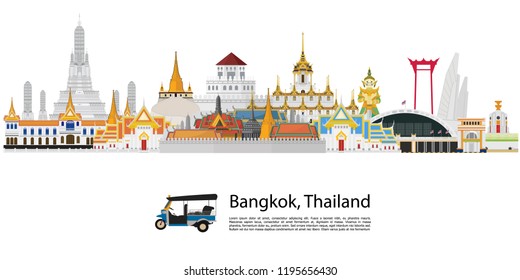 Bangkok in Thailand and Landmarks and travel place. vector illustration