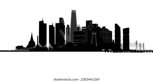 Bangkok, Thailand, a modern city and a world-class tourist destination. drawing black line art illustration vector