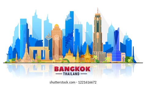 Skyline von Bangkok ( Thailand ) mit Panorama auf weißem Hintergrund. Vektorgrafik. Business Reise und Tourismus Konzept mit modernen Gebäuden.