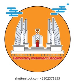 Bangkok Thailand symbols with Democracy monument the famous landmarks drawing in colorful cartoon vector