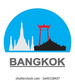 Bangkok Thailand symbols included famous red giant swing - Sao Chingcha and the large pagoda along  the chao phaya river – Prang Wat Arun and  the marble temple - Wat Benchamabophit