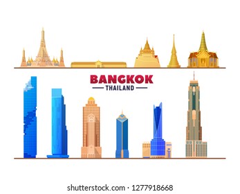 Bangkok ( Thailand ) top landmarks. Vector Illustration. Business travel and tourism concept with modern buildings. 