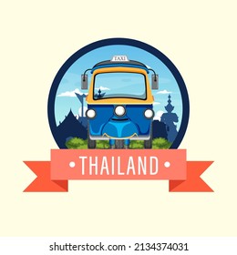 Bangkok Thailand Tuk Tuk travel and tourist icon illustration