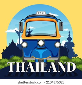 Bangkok Thailand Tuk Tuk travel and tourist icon illustration