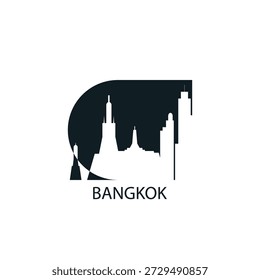 Bangkok vector icon with skyline, panoramic view, outlook shape. Thailand city landmarks logo concept. Flat isolated graphic, badge