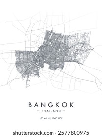 Bangkok vector map. Detailed map of Bangkok in Thailand. Best free vector illustration. Tourist decorative street map.