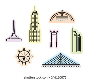 Bangkok,Thailand in line vector
