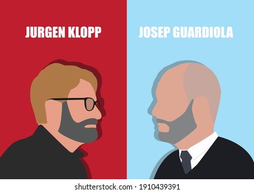 BANGKOK,THAILAND-FEBRUARY 6 , Illustration Of Jurgen Klopp Against Josep Guardiola For EPL Champ On February 6,2021