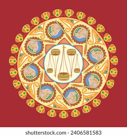 Bangla New Year Vector Mandala Ektara and hand fan motif