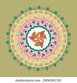 Vector bangladesí de Año Nuevo Mandala Motif de pescado y flor