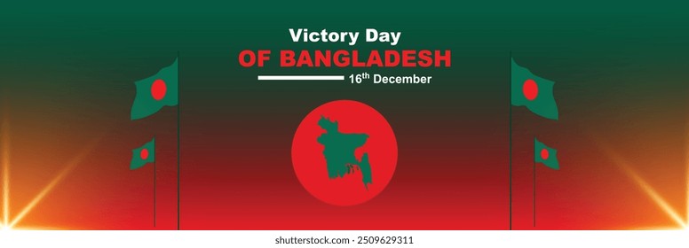 Projeto do dia da vitória da tipografia bengali: comemore 16 de dezembro a independência de Bangladesh com ilustração 3D, faixa de vetor abstrata, 50 anos de aniversário, fundo vermelho e verde, arte de feriado nacional.