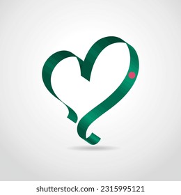 Banglades flag ribbon in heart shape. Symbol of love and care, Vector illustration on isolated background.