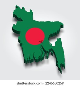 Mapa 3d de Bangladesh con bandera