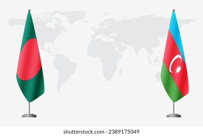Bangladesh and Azerbaijan flags for official meeting against background of world map.