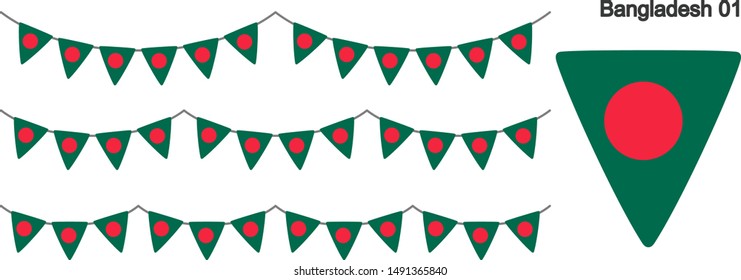 Bangladesh Bunting Flags Isolated on white Background. vector illustration.