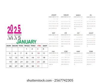 Bangladesh Calendar 2025. Week starts from Sunday. Vector graphic design. Bangla language.