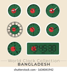 Bangladesh clock : Set of national flag clock : Vector Illustration