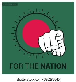 Bangladesh country flag in Circle and pointing finger at viewer typography Ready for the Nation. Vector Illustration